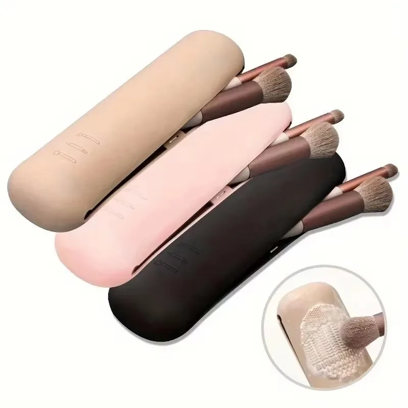 1-4Pcs Silicone Travel Makeup Brush Holder With Magnetic Closure – High Quality, Anti-Fall Design, Soft Textured Organizer