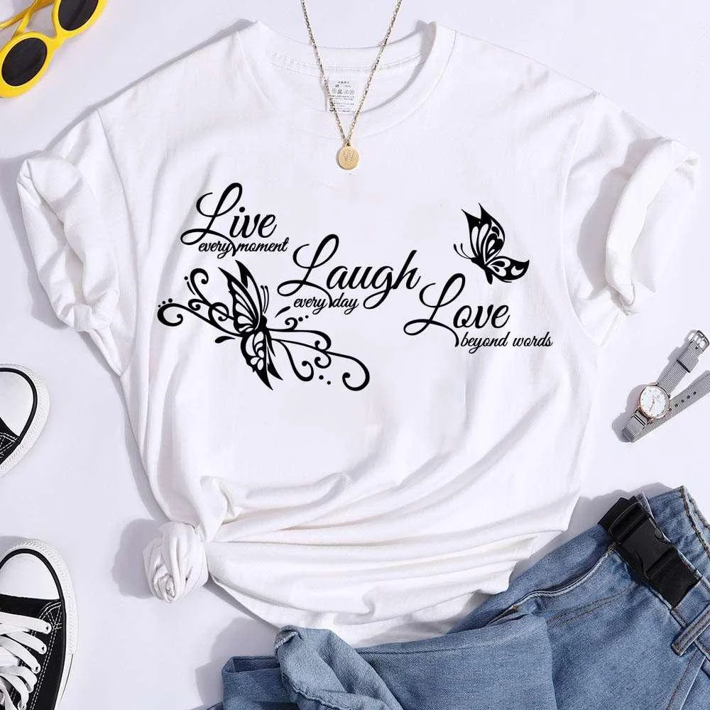 Live Laugh Love  Summer Casual T-shirts For Women Creative  Short-sleeved T-shirts Fashion Ladies T-shirt