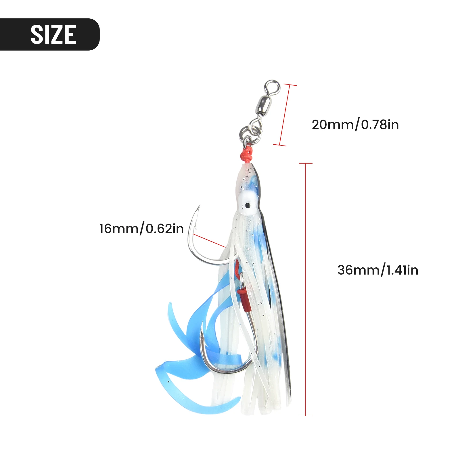 Squid Sizzling Hook Fish Luring Soft Material Double Hook Squid Sizzling Hook Ensures Easy Luring and Unhooking