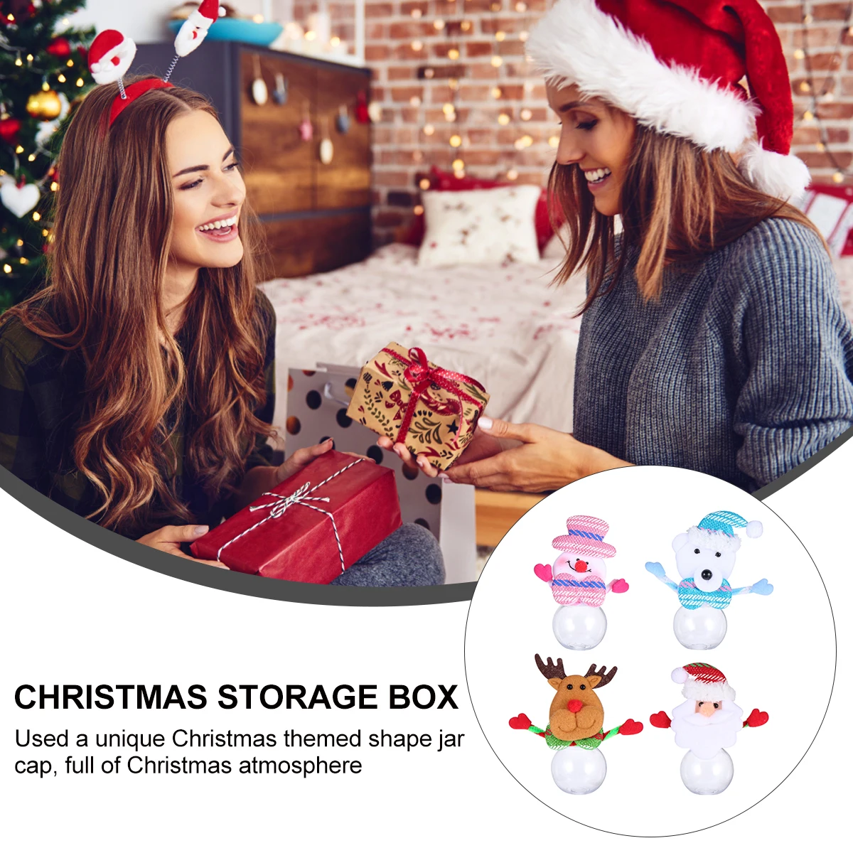 

4 Pcs Candy Jar Storage Container Christmas Cookie Supplies Plastic Gift Snowman Candies