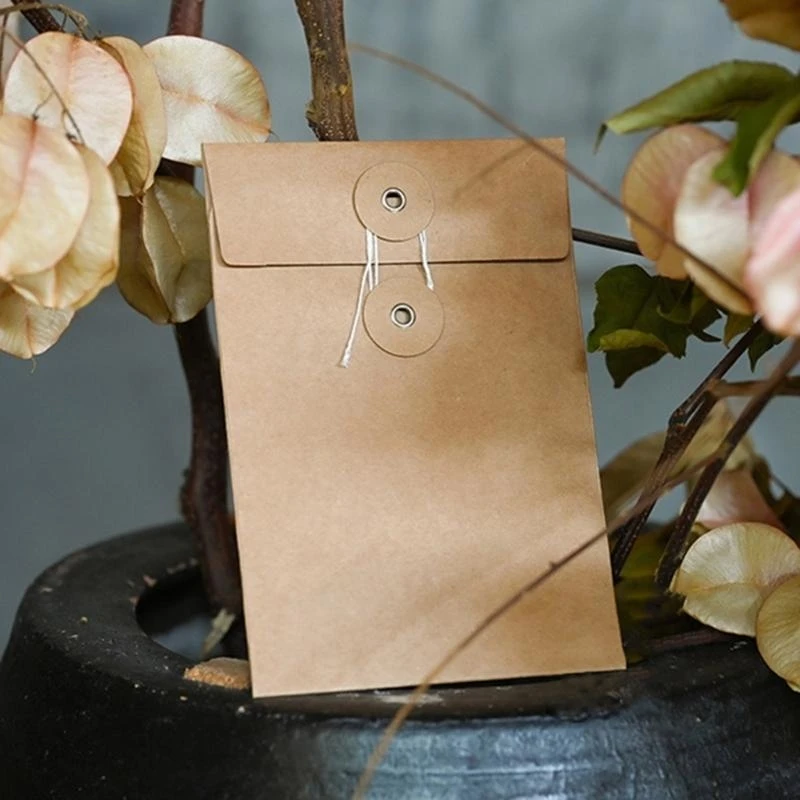 K9FC 20Pcs/set Paper Envelope Vintage Envelope Pocket with Button & String Closure