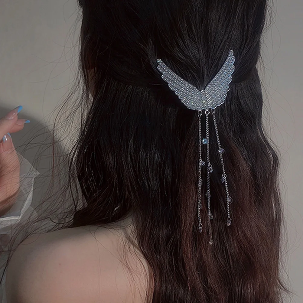 

1pc Tassel Clip Wings Design Smooth Hair Styling Clip For Women -Match Hairpin Rhinestone Hair Ornament