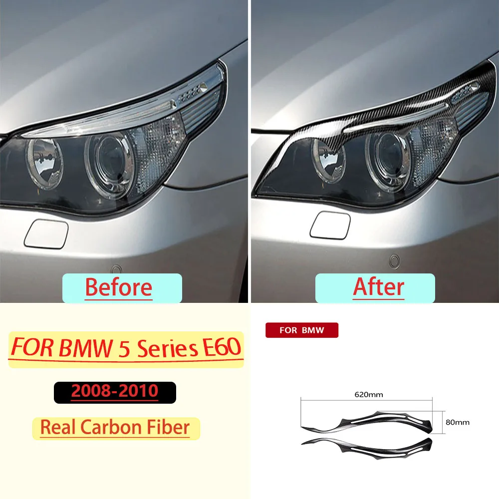 Carbon Fiber For BMW 5 Series E60 2008-2010 Car Headlight Eyelid Eyebrow Panel Trim Customizable Sticker Interior Accessories