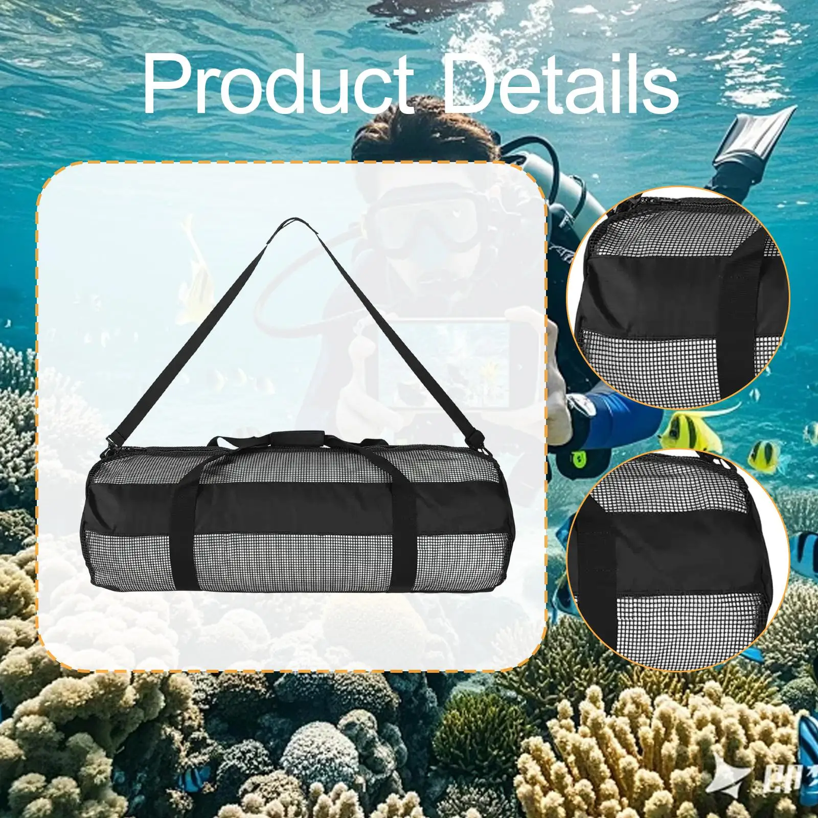 

Mesh Diving Duffle Bag Zipper Handbag Storage Holder Diving Equipment Bag for Kayaking Freediving Snorkeling Swimming Sailing