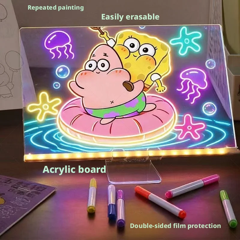 2026 NEW Light Up Acrylic Message Board Rewritable DIY Glowing Drawing Board Message Lamp With 7Colorful Pens and Drawing Book