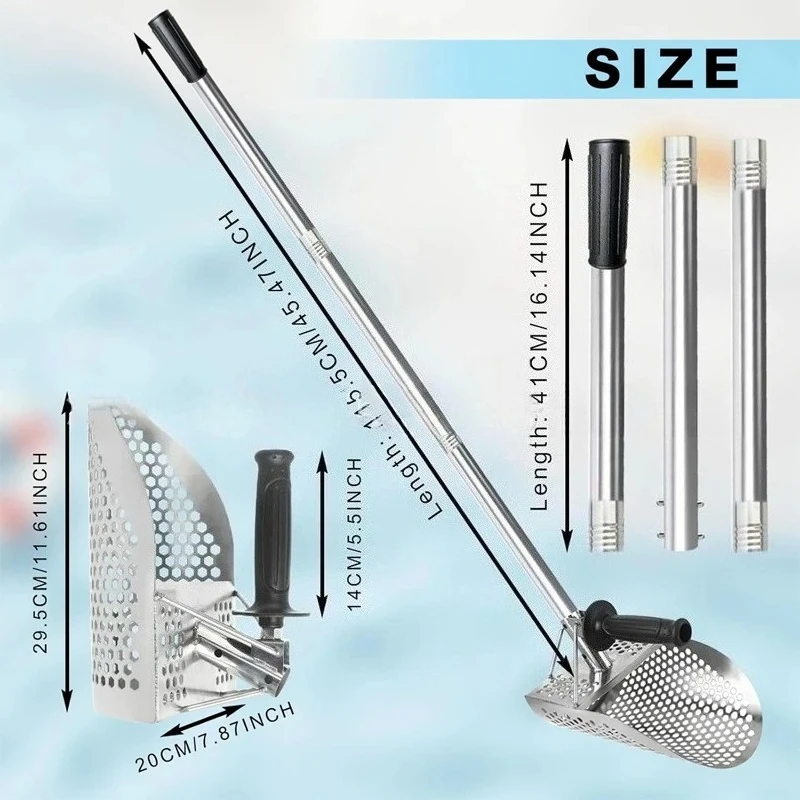 

Duty Stainless Steel Sand Shovel Portable Handheld Fast Screening Dredging Shovel Outdoor Beach Metal Detecting Treasure Tool
