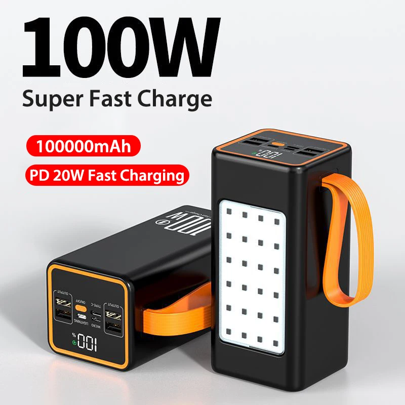 

Power Bank 100 Вт 100000 mAh Type C Fast Charge Портативный внешний аккумулятор большой емкости PowerBank для iPhone Xiaomi Samsung Laptop