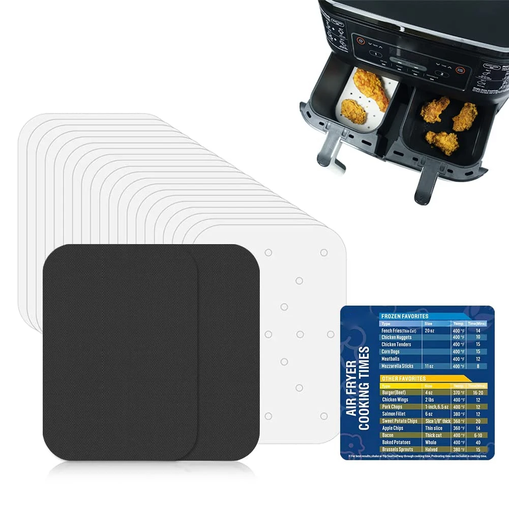 100Pcs Parchment Paper for Ninja Foodi Dual Air Fryer Pre-Cut Food Safe Baking Mat with Non-Stick Liners and Cheat