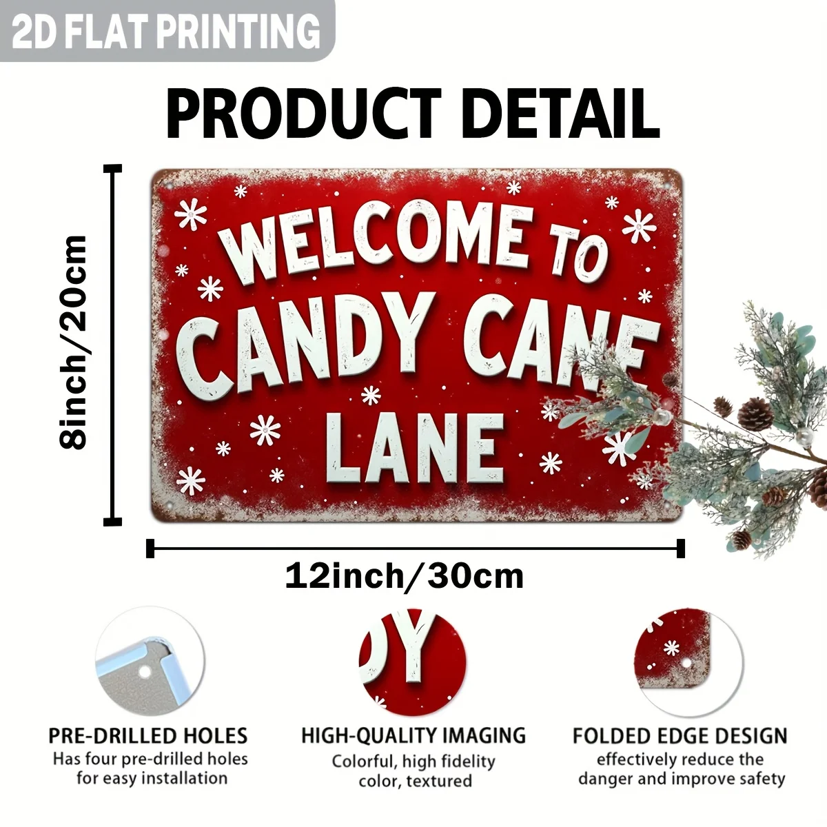 2D Flat, 1pc, Retro Welcome to Candy Cane Lane Metal Sign for Christmas, Winter Wonderland, Wall Decor, Rustic, Holiday Decorati
