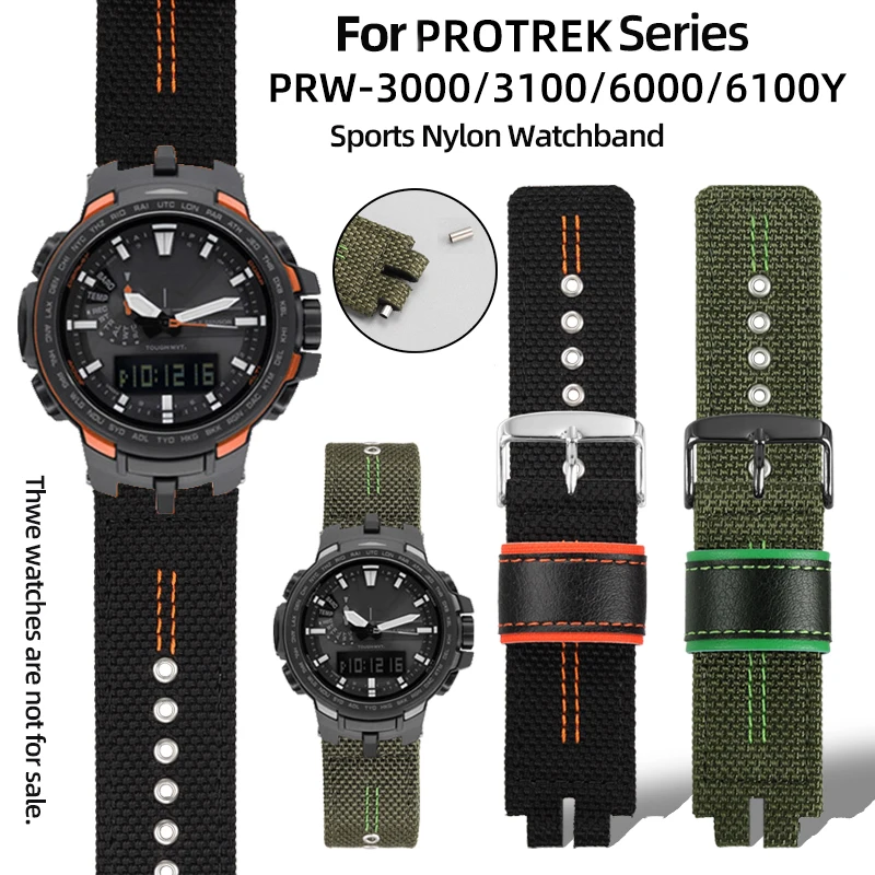 

Ремешок нейлоновый 24 мм с двойной выпуклостью для Casio Protrek Series PRW-3000/3100 PRW-6100YT/6000 мужской водонепроницаемый ремешок для занятий спортом на открытом воздухе