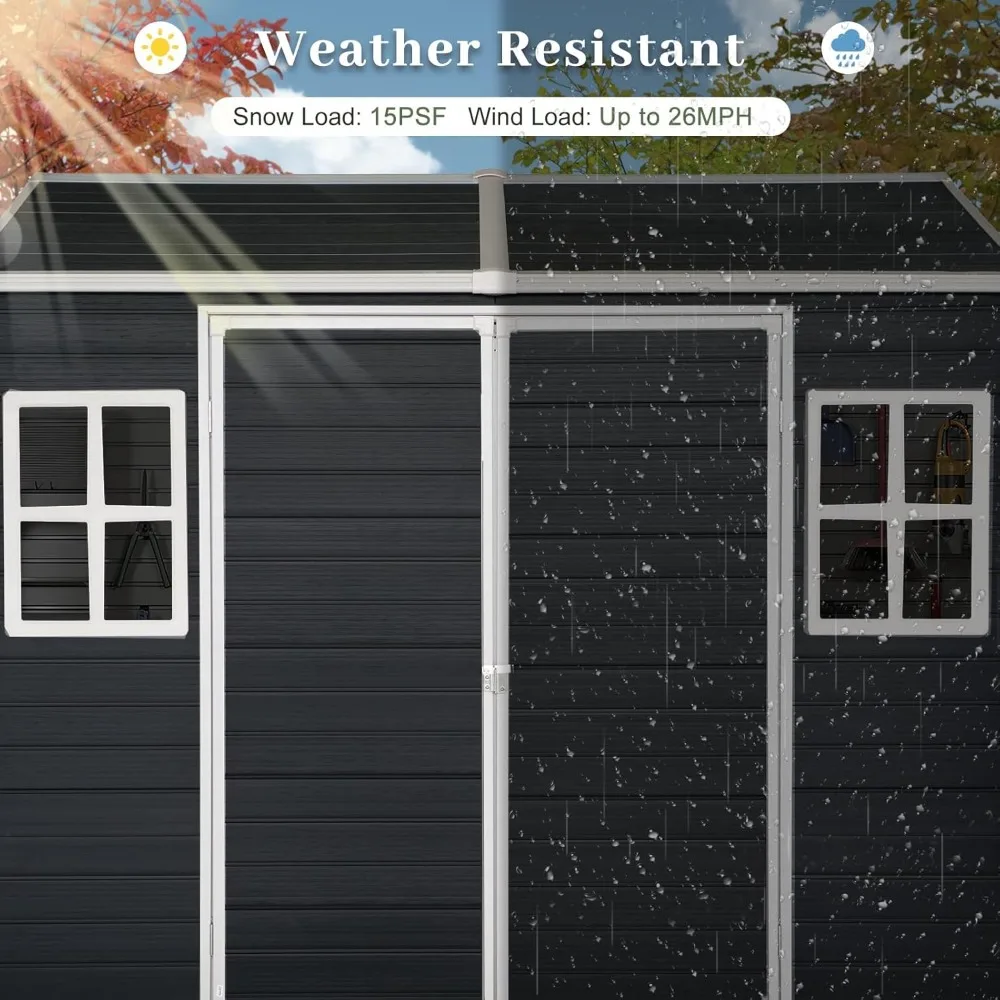 سقيفة تخزين خارجية من الراتنج مقاس 8 × 4 أقدام مسبقة الصنع مع أرضية ونفذين، وسلال بلاستيكية وتخليص تخزين خارجي لـ Pat #6