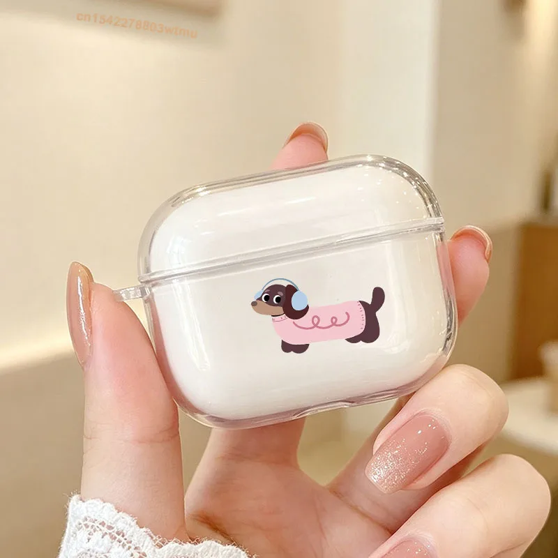 INS Cartoon Dachshund Pattern Earphone Case For AirPods 4 Pro3 Dog Clear Soft Silicone Protective Cover For AirPods Pro2 3 4 1/2