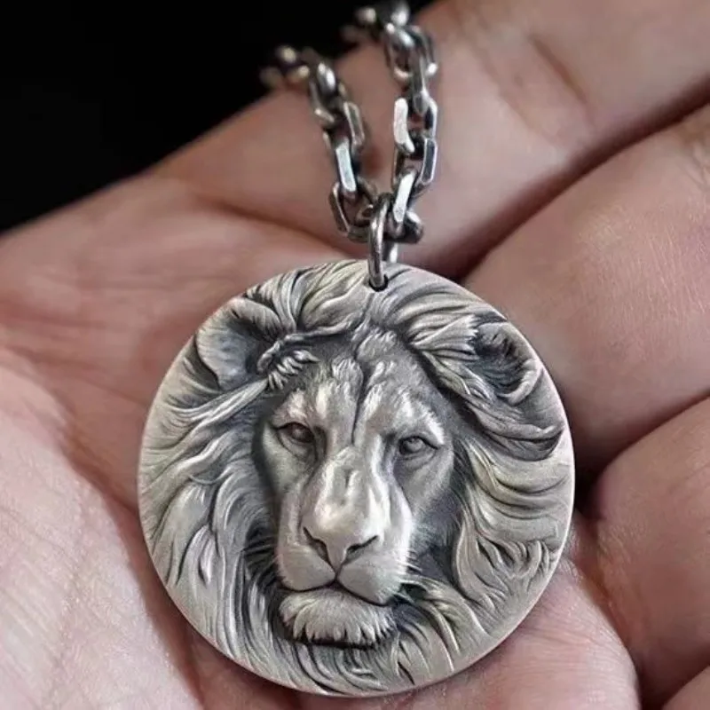 Mens Jewellery Vintage Three-dimensional Lion Head Pendant Necklace Men Punk Party Chain for Men Jewelry Gift collar hombre