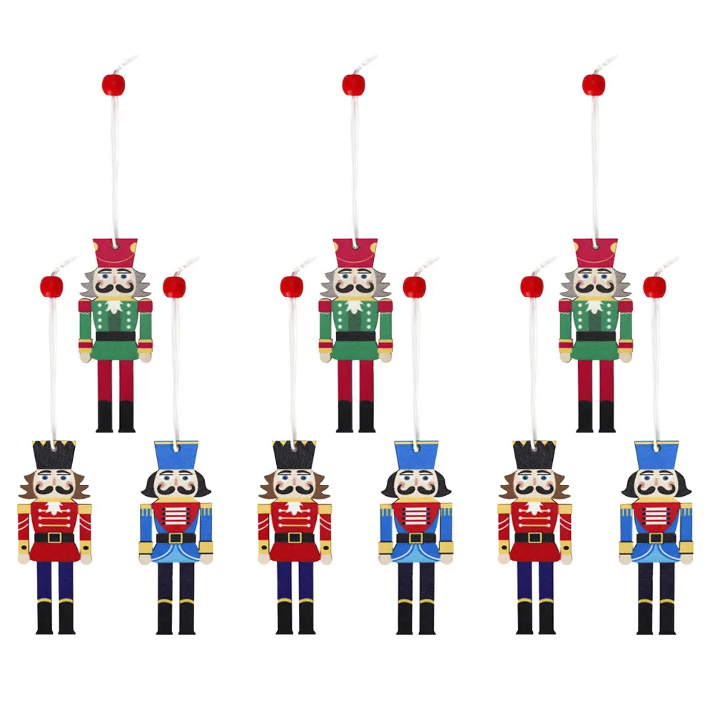 

9pcs Nutcracker Ornaments Wooden Holiday Pendant Mini Craft Decor Xmas Tree Gifts Christmas Party DIY Festive