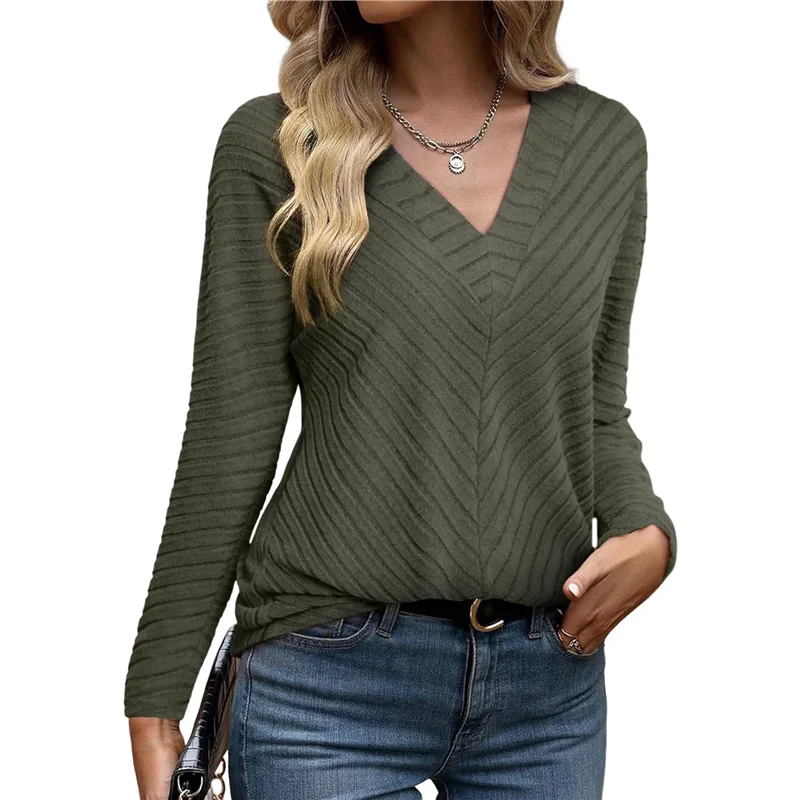 

ASDS-Autumn Women's Long Sleeve Shirt V Neck Knit Pullover Tunic Top Women's Shirt Formal Casual