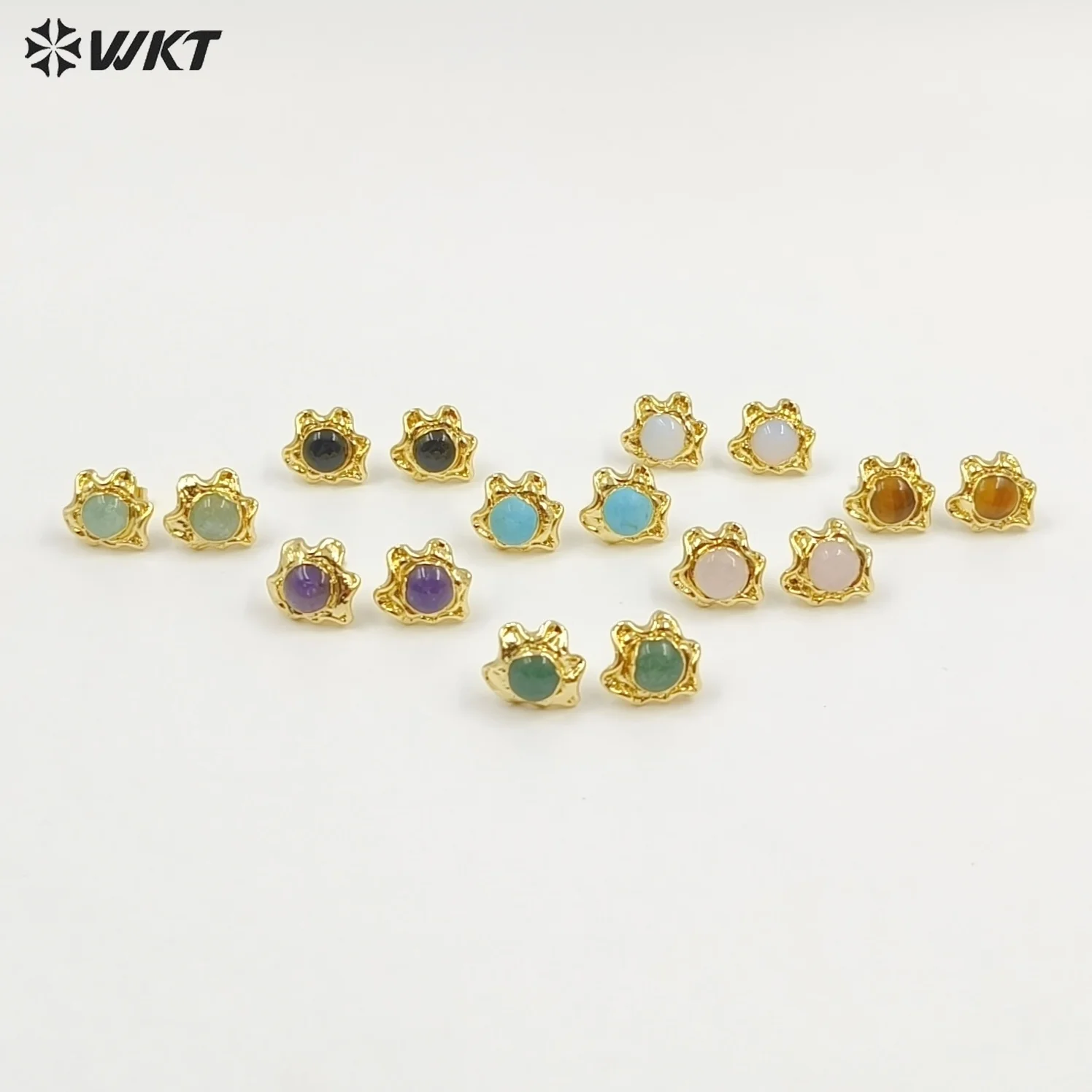 

WT-EHP102 милый и изысканный стиль в форме подсолнуха опаловый камень розовый кристалл драгоценный камень серьги-гвоздики для женщин повседневный аксессуар