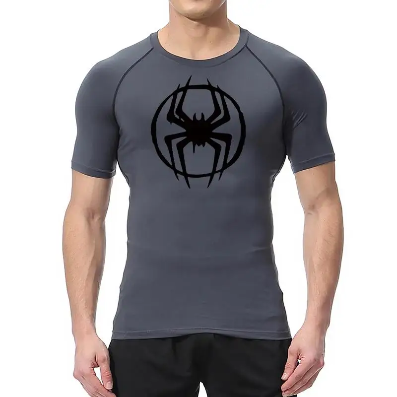 Men's Stylized Red Spider Compression Workout T-Shirt | Quick Dry Muscle Fit Athletic Tee for Gym & Bodybuilding