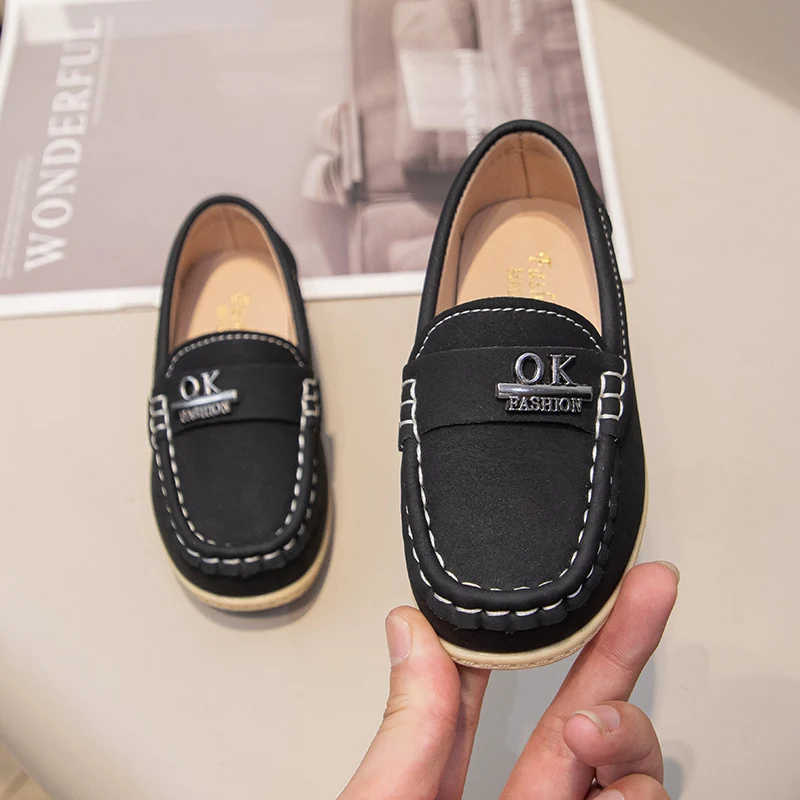 Hot Sale Retro Children's Bean Shoes Children Perform on Stage with Single Shoe Slip on Flats Shoes Suede Leather Kids Moccasins