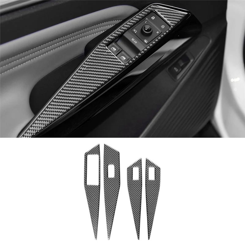 ل VW ID.4 ID4 2021-2023 LHD ألياف الكربون باب السيارة زجاج النافذة رفع التبديل زر إطار الكسوة تزيين غطاء ملصق #4