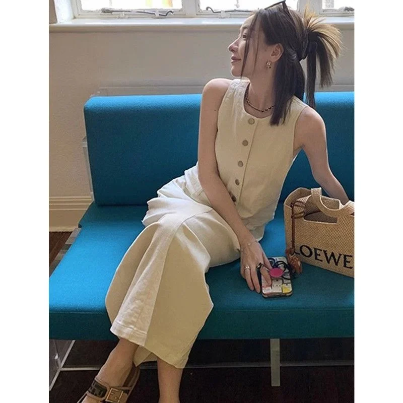 

plus Size 300 Pou Women's Summer Svel Vest Dr Loose Korean Sle Long Dr Casual Straight Cut Single Piece