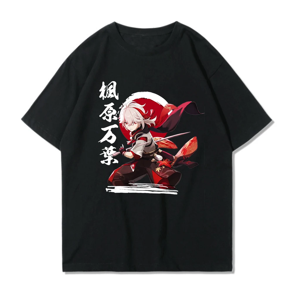 100% Cotton Tshirt Genshin Impact T shirt Women Graphic Tees Hot Game Printing Tops Girls Cartoon T-shirt Kaedehara Kazuha Tees