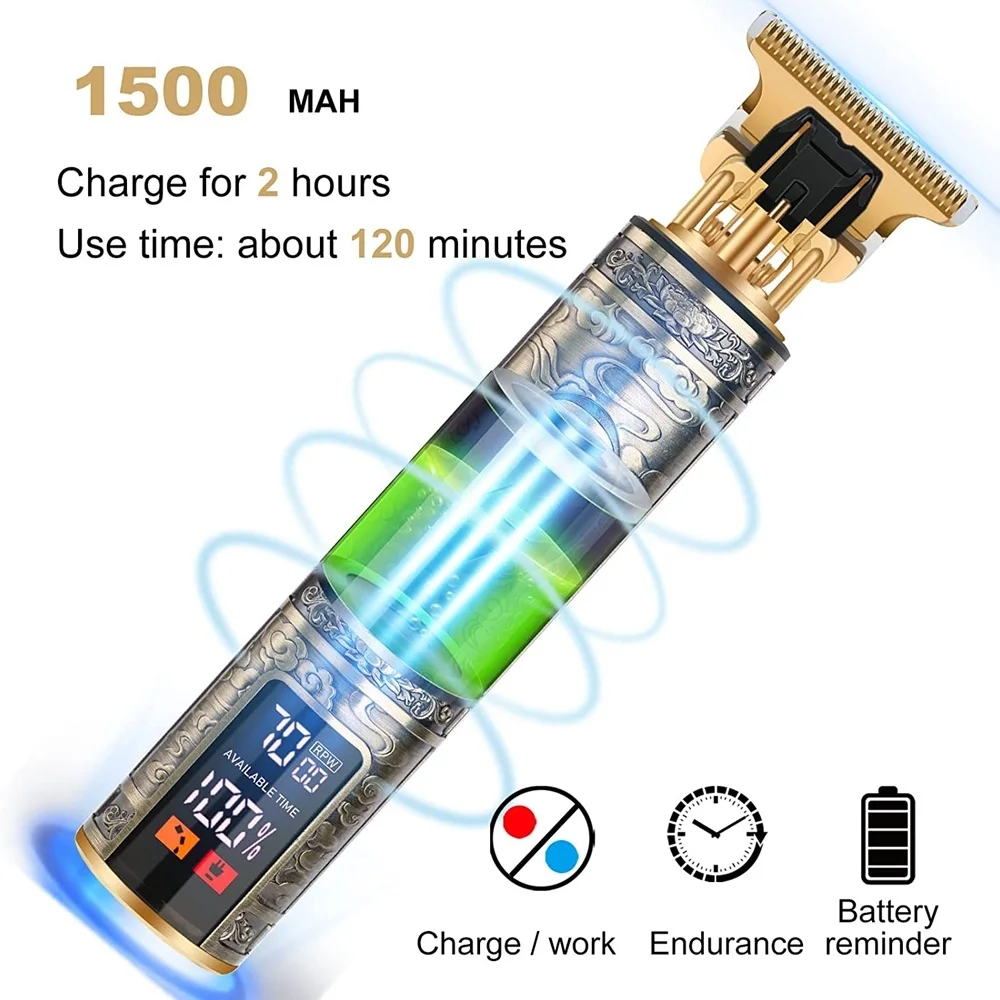الحلاق الكهربائي T9 ترقية LCD قابلة للشحن الرجعية النفط رئيس نحت الكهربائية دفع القص آلة قص الشعر العانة للنساء