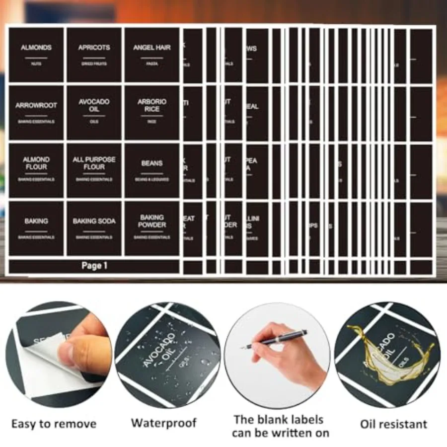 300pcs Pantry Labels for Food Containers, Preprinted Minimalist Waterproof Stickers Removable Kitchen Food Labels Expiration Da