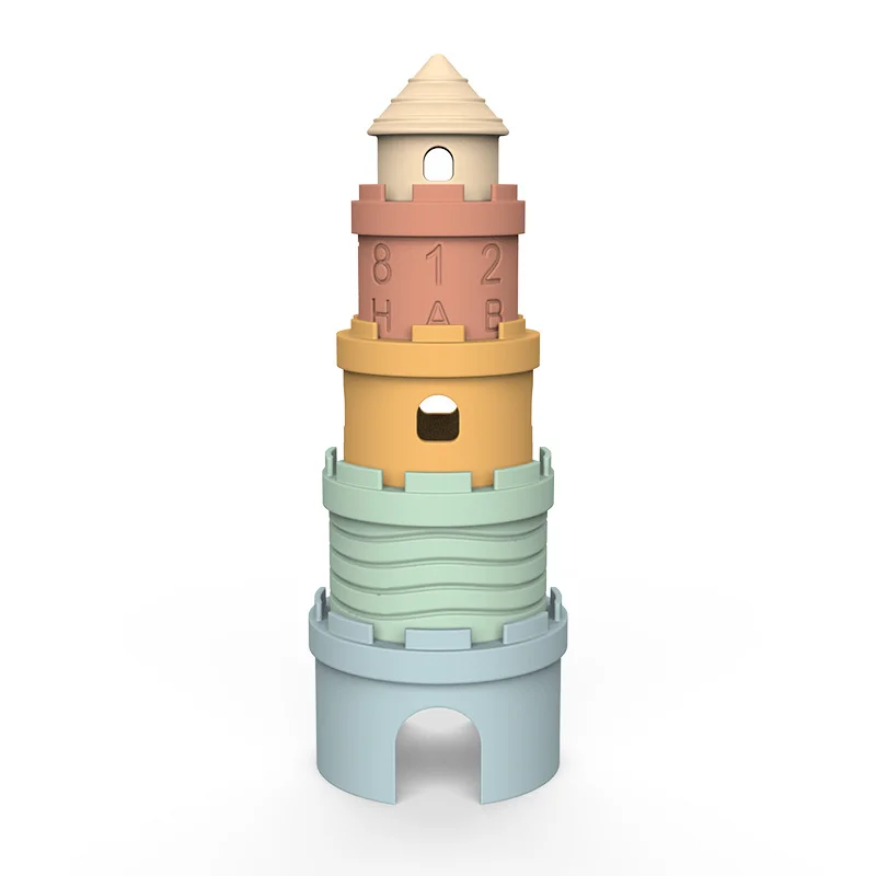 การ์ตูนซิลิโคนปราสาท STACK ถ้วยของเล่นสี Cognitive Number BLOCK ชุด Montessori การศึกษาของขวัญของเล่นสําหรับชายและหญิง