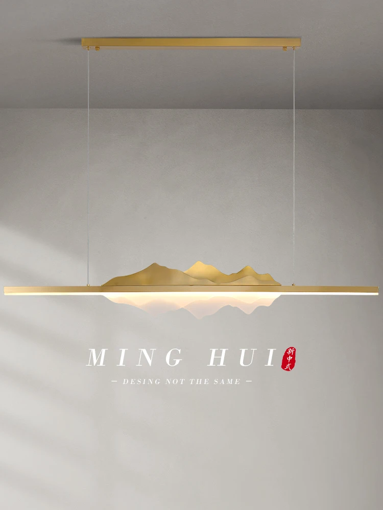 

New Chinese style all copper restaurant pendant lights, modern study, tea room, Chinese style, light luxury, long strip dining r