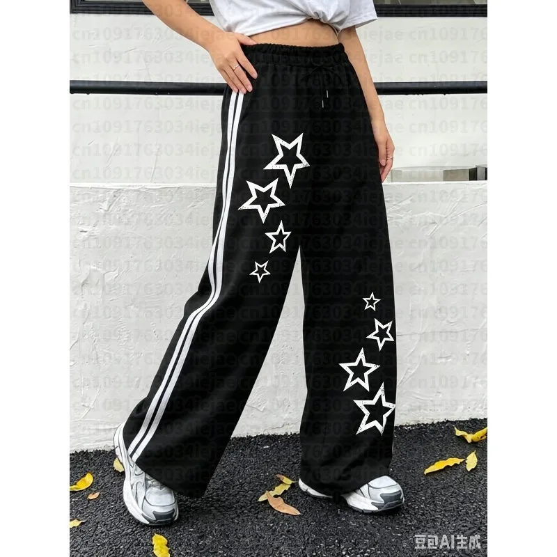 Hip Hop Trousers 3D Star Pattern Print Quick Dry Straight Pants Elastic Waist Side Striped Loose Daily Streetwear Pants