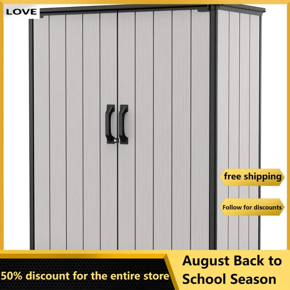 

Outdoor storage shed, large space for storing various items, with shelves 29"D x 55.1"W x 67.1"H outdoor storage