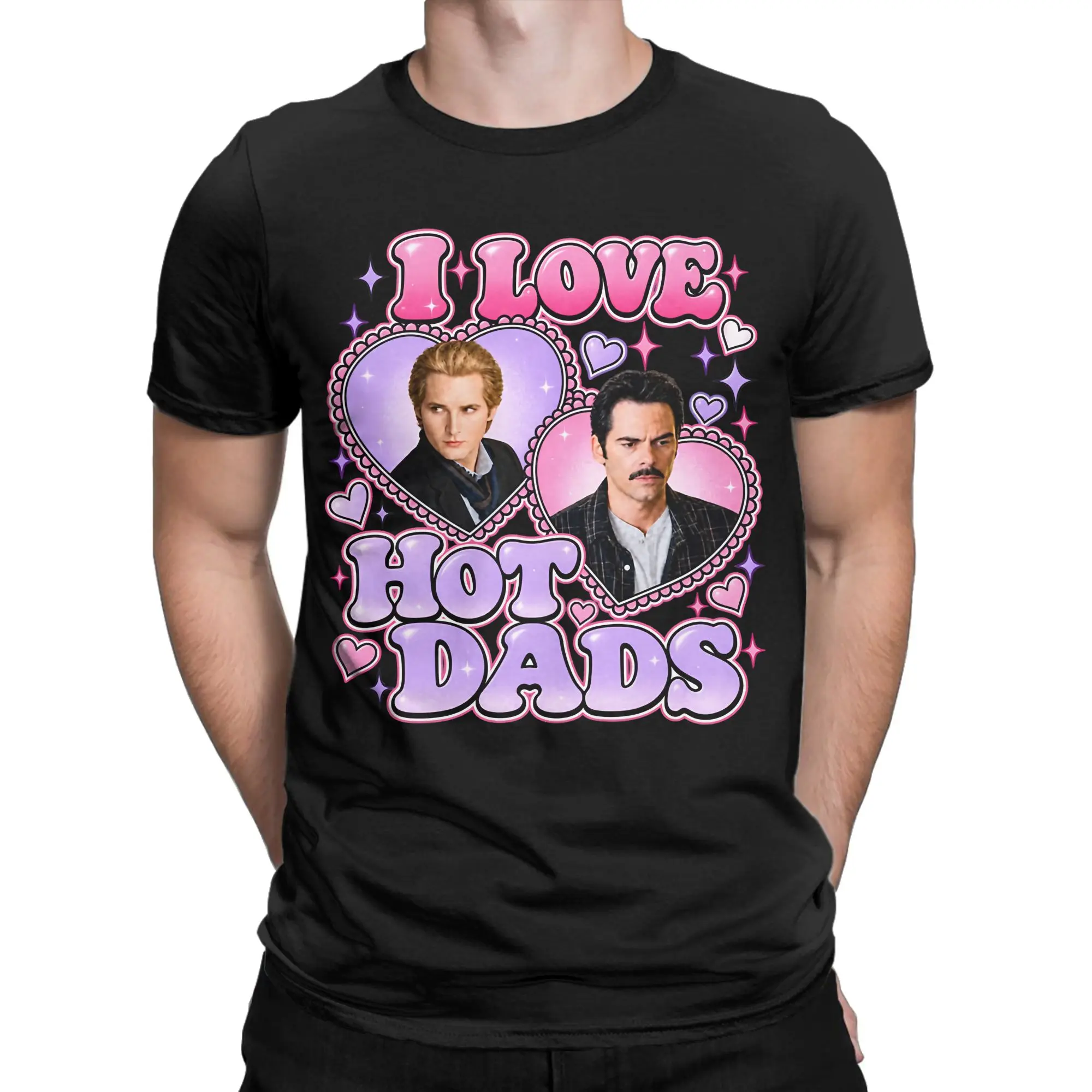 I Love Hot Dads Charlie Swan & Carlisle Cullen Twilights Movie Men's T Shirts Tee Shirt Short Sleeve Crewneck T-Shirt Cotton
