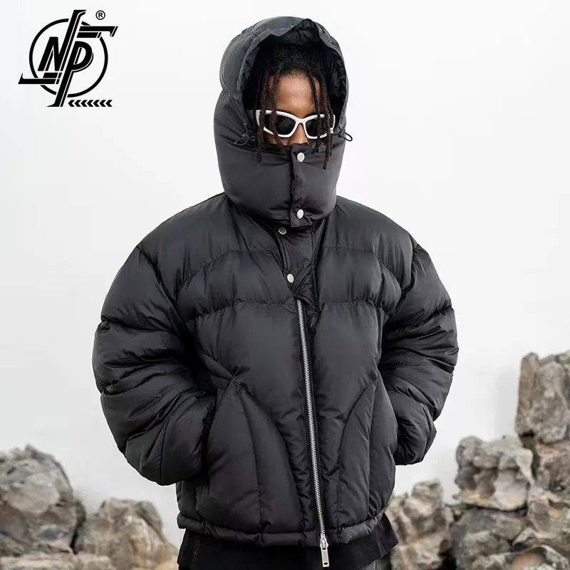 

Men's Hooded Parka Jackets High Street Vintage Solid Color Niche Design Winter Zipper Windproof Thick Warm High-quality Coat