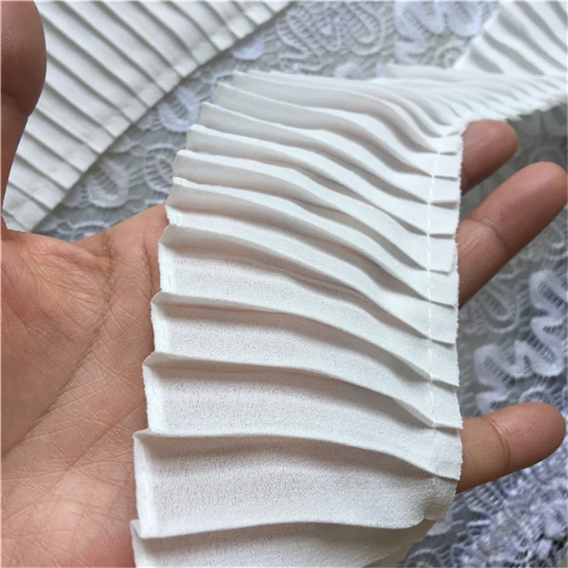 6/8/11CM Wide White Black Chiffon 3d Pleated Lace Fabric Frilled Fringed Ribbon Ruffles Trim Dress Hemline Curtains Sewing Decor