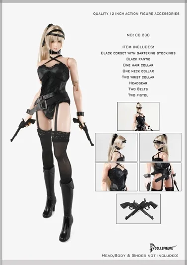 

DOLLSFIGURE 1/6 Female Soldier Gothic CC230 Black Sexy Lingerie Set Accessories Model fit 12 inch Body Doll