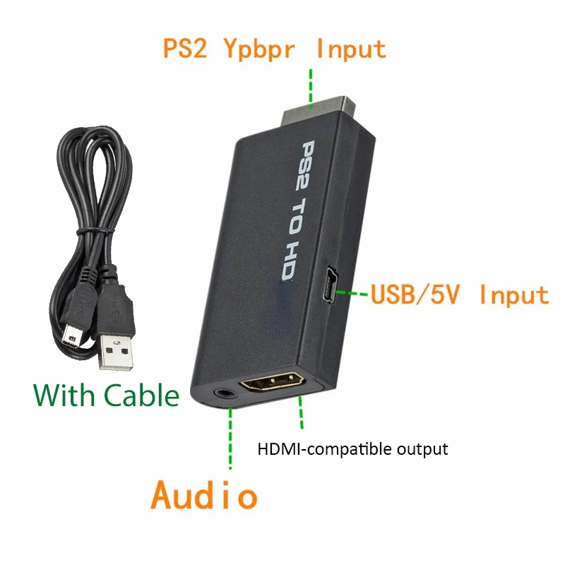 PS2 to HDMI-compatible Converter Full HD Video Conversion Transmission Interface Adapter Game Console to HD TV Projector