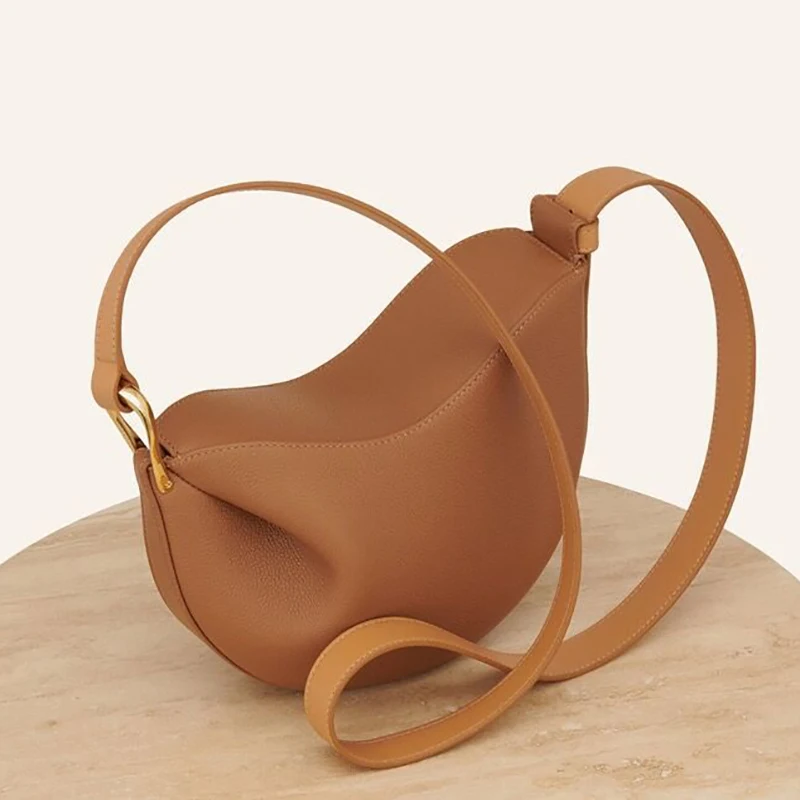 Donna-in Full Grained Cowhide Shoulder Bag Genuine Leather Crescent Crossbody Saddle Bag French Niche Fashion