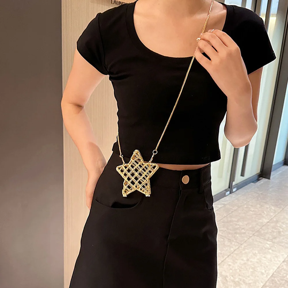 حقيبة كروس بودي جوفاء مع فم معدني للنساء ، حقيبة كتف ذهبية ، جودة عالية ، حقيبة سهرة لطيفة ، مصمم أزياء