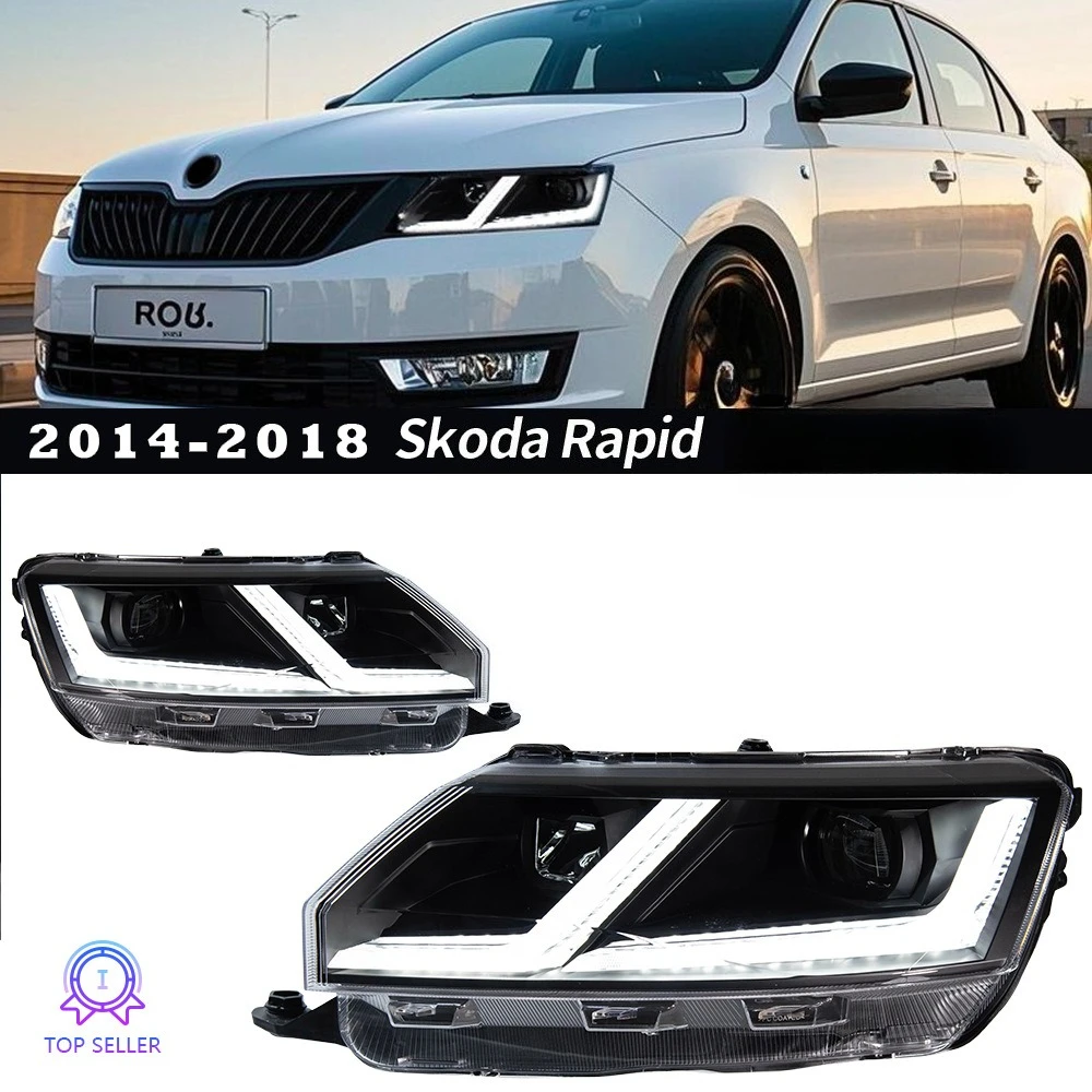 LED Headlights for 13-17 Skoda Rapid, For BMW Style LED Lens, Sequential Turn Signal, High Beam Low Beam, DRL Fog Light