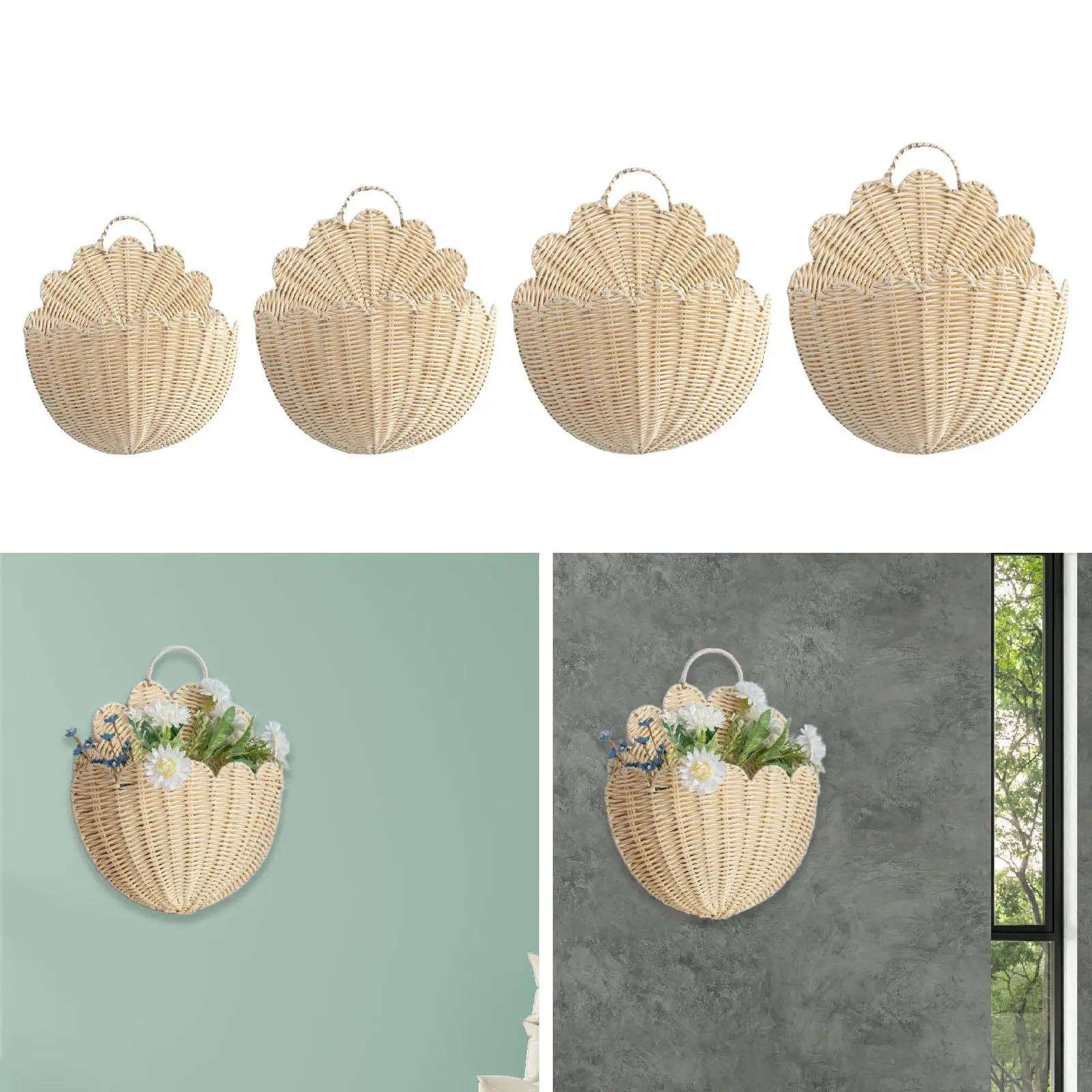 

Wall Hanging Basket Imitation Rattan Storage Organizer for Farmhouse Flowers