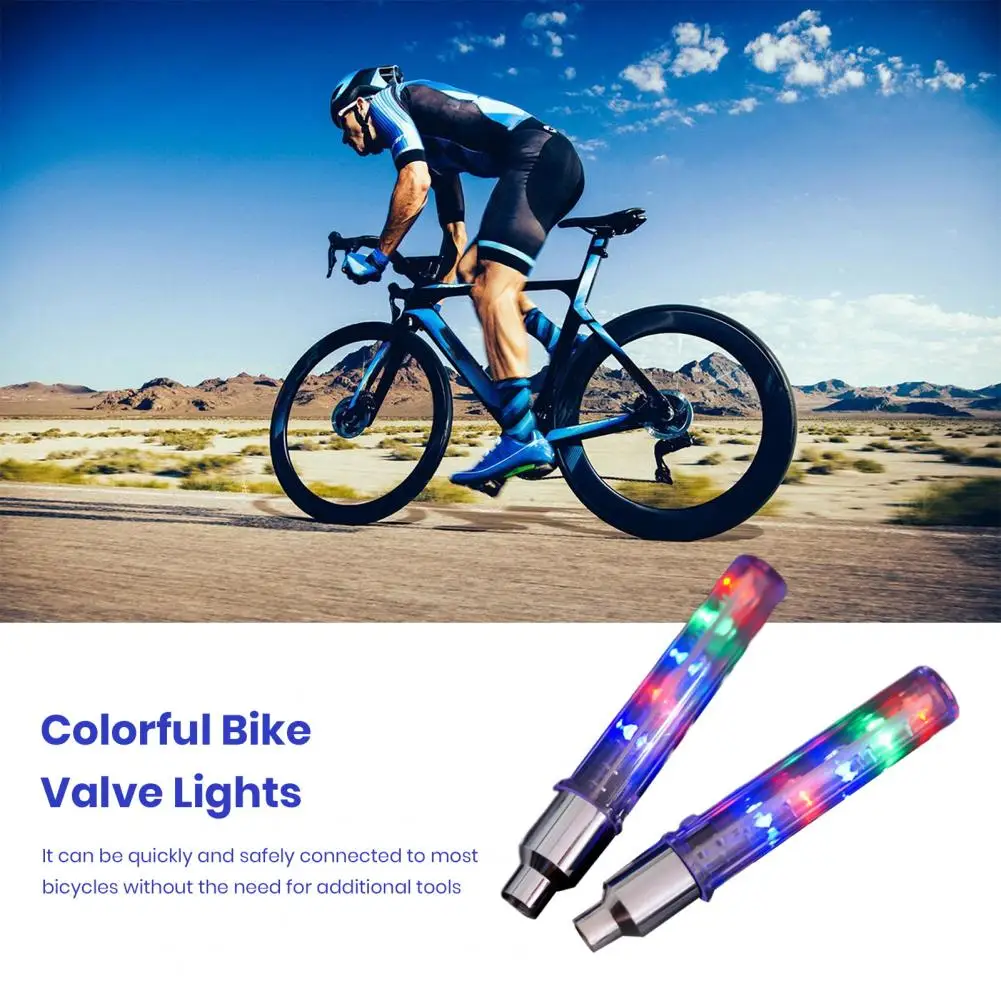 Colorful Bike Valve Lights Colorful Led Bicycle Wheel Lamp Set for Night Riding 2pcs Bike Valve Lights with 7 Modes Adjustable