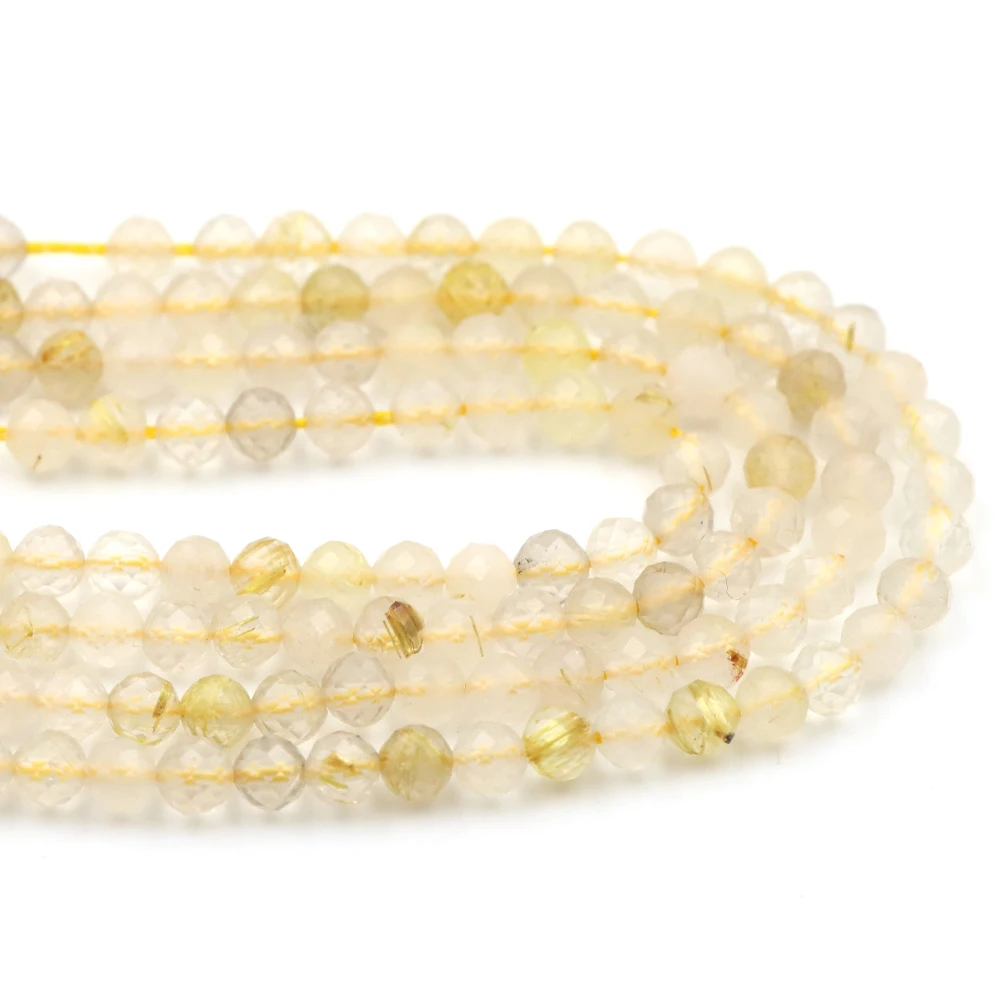 Natural Quartz Rutilated Faceted Round Stone Crystal Loose Spacer Beads DIY Bracelet Necklace Jewelry Crafts Accessories 2/3/4mm view 4