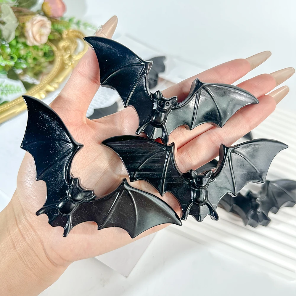 1PC Natural Black Obsidian Bat Carving Radiant Blend of Beauty and Energetic Power intricate crystal structure