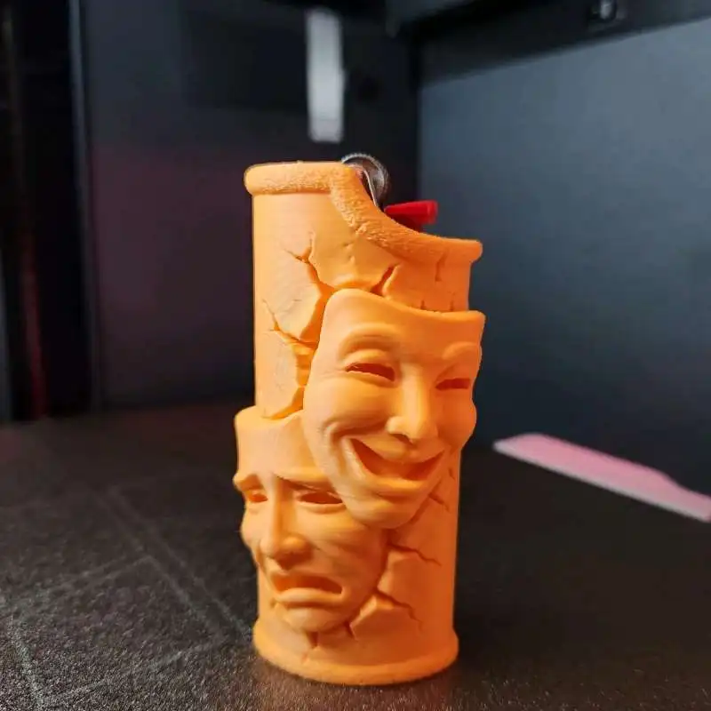 Theater Mask Lighter Case Cracked Tragedy Comedy Face Lighter Sleeve Decorative Smoking Accessory view 5