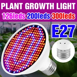 KEBINCPLED-Luz Led de cultivo E27, lámpara Phyto de espectro completo, Bombilla para plantas, luz de crecimiento hidropónica 200 300Led, lámpara para invernadero, tienda de cultivo