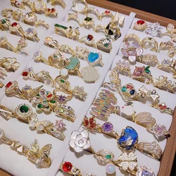 Wholesale20/50Pcs/Lot Inlaid Zircon Butterfly Flower Copper Alloy Women's Ring Korean Version Elegant Finger Accessories Jewelry