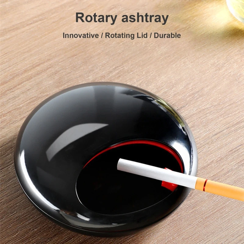 Creative Rotating Ashtray with Sliding Lid Desktop Windproof Smokeless Ash Tray For Office Home Decor Ashtray Gift for Men