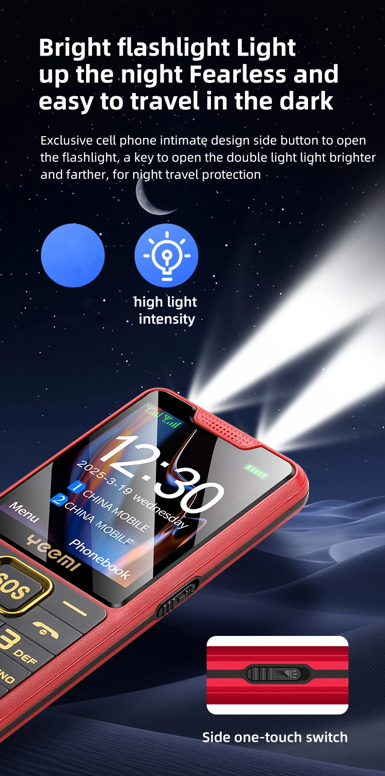 YEEMI K3 Super Thin Mobile Phone 2.4inch HD Screen GSM 2G Dual SIM Card Long Standby Flashlight Camera Type-C Button Phone