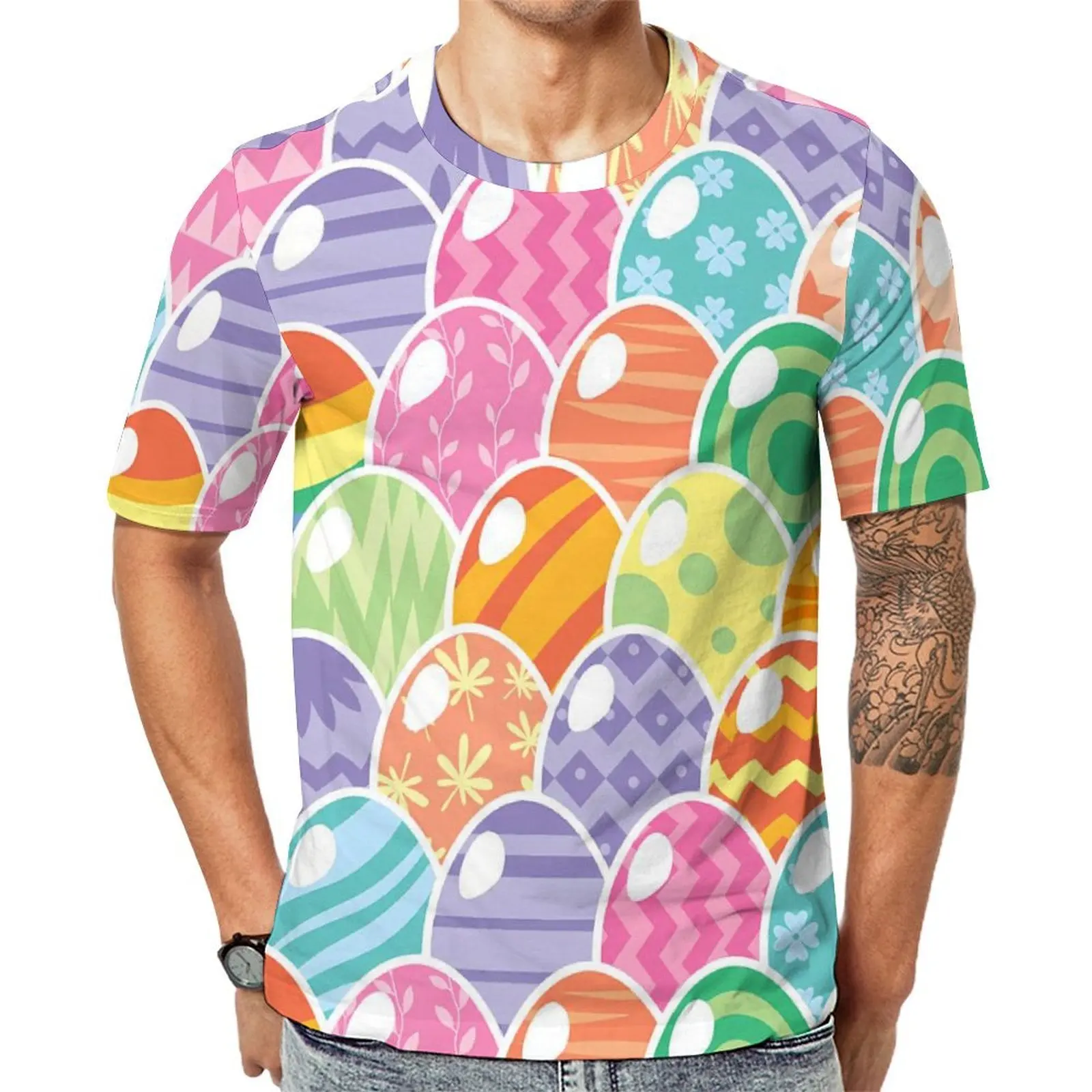 Male Easter Day T-Shirt Colorful Eggs Print Trending T Shirts Short-Sleeved Graphic Tops Cheap Summer Kawaii Oversized Tees