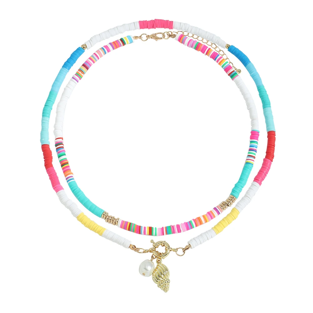 

2 Pcs Necklace Clavicle Chain Clay Necklace Shell Summer Beach Clavicle Chain Women Bohemian H made Accessories